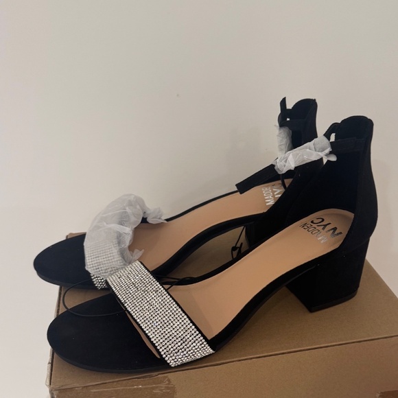 Madden NYC Rhinestone Block Heel Sandals Open Toe Ankle Strap Sparkly Comfort - Picture 4 of 5